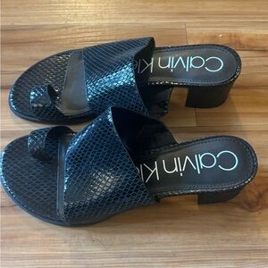 Calvin Klein Black Snakeskin Mules